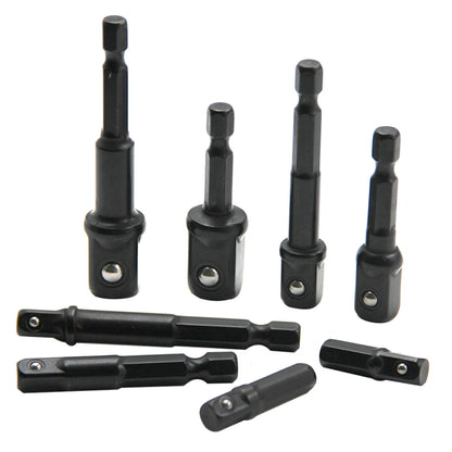 8pc Electric Screw Black 1/2 Hexagonal Handle Adapter 3/8 Square Head 1/4 Extension Rod Tool Sleeve Accessory Set