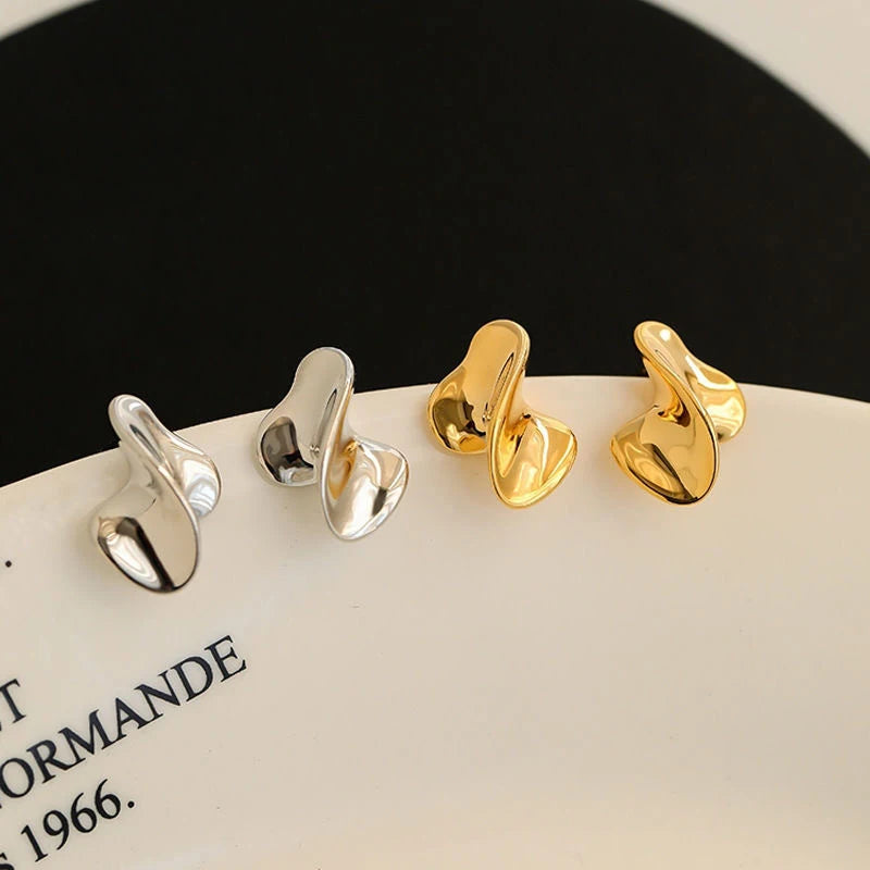 Foxanry Irregular Twist Geometric Stud Earrings