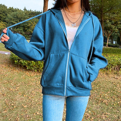 Autumn Fleece Hoodie Solid Color