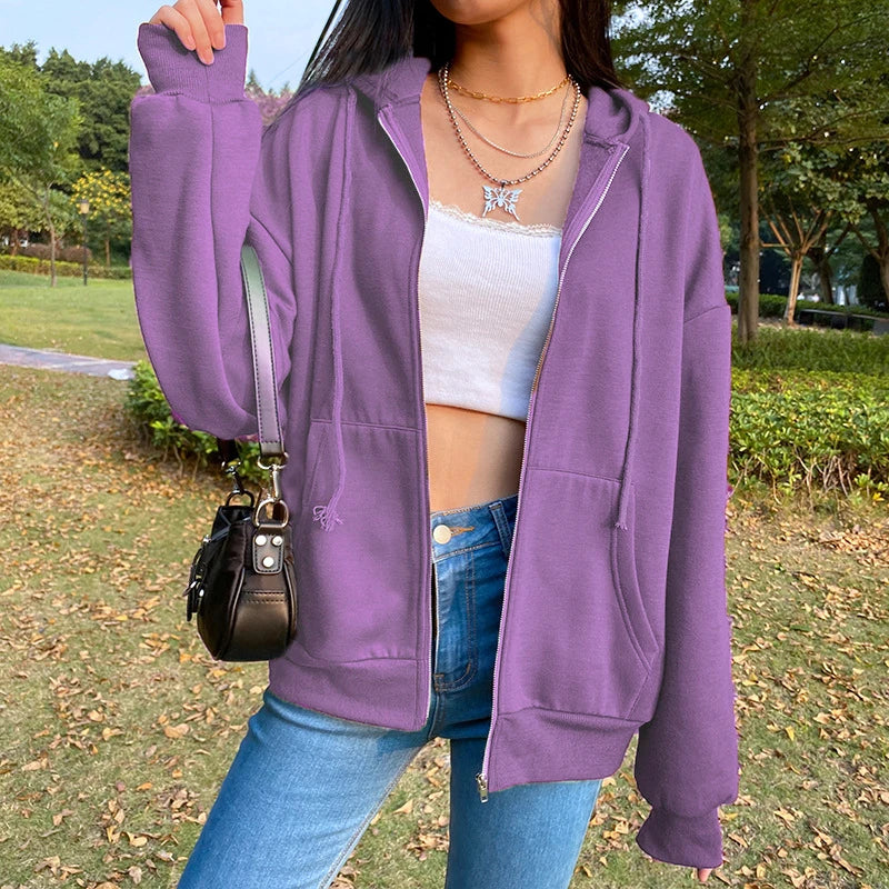 Autumn Fleece Hoodie Solid Color