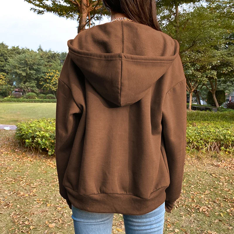 Autumn Fleece Hoodie Solid Color