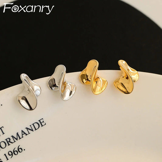 Foxanry Irregular Twist Geometric Stud Earrings