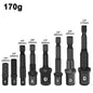 8pc Electric Screw Black 1/2 Hexagonal Handle Adapter 3/8 Square Head 1/4 Extension Rod Tool Sleeve Accessory Set