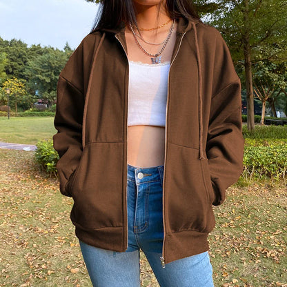 Autumn Fleece Hoodie Solid Color