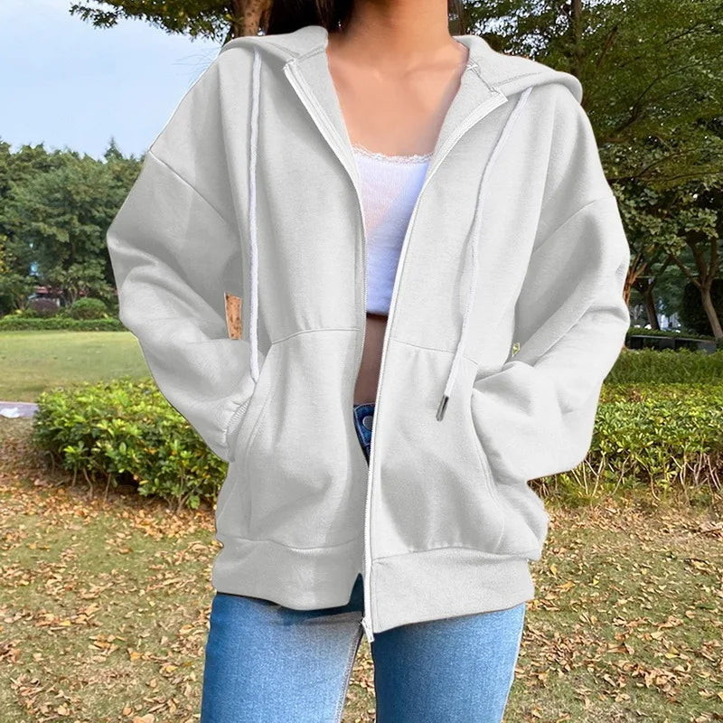 Autumn Fleece Hoodie Solid Color