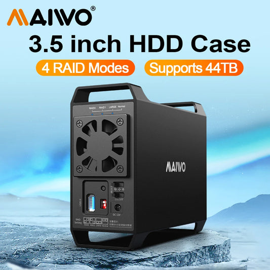 MAIWO 3.5 Inch Dual Bay External Hard Drive Enclosure Array Cabinet SATA Hard Disk Array With 4 RAID Function for 3.5 Inch HDD