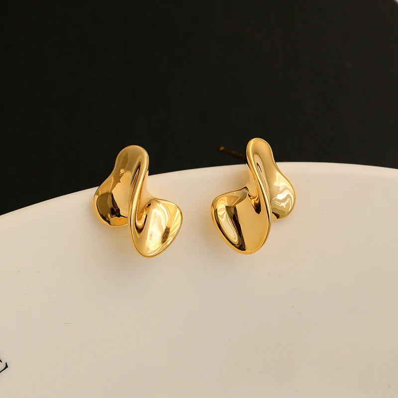 Foxanry Irregular Twist Geometric Stud Earrings