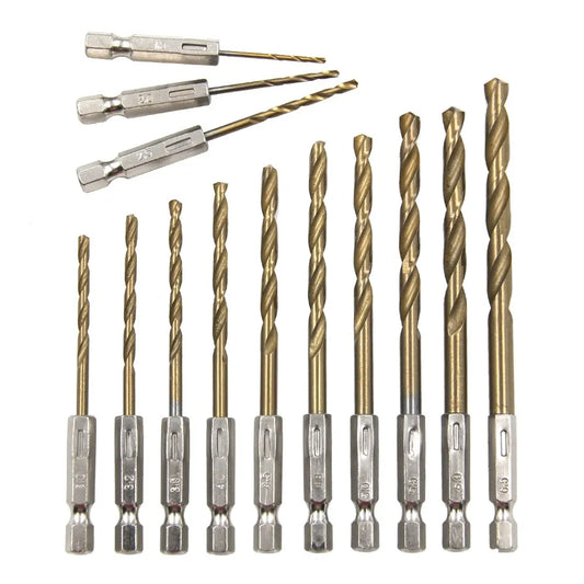 Hexagonal Handle 13pc Titanium Plated Fried Dough Twists Drill 1.5-6.5mm