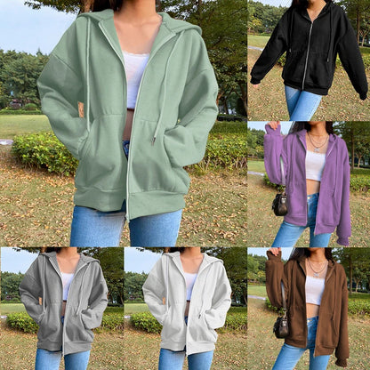 Autumn Fleece Hoodie Solid Color