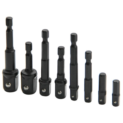 8pc Electric Screw Black 1/2 Hexagonal Handle Adapter 3/8 Square Head 1/4 Extension Rod Tool Sleeve Accessory Set