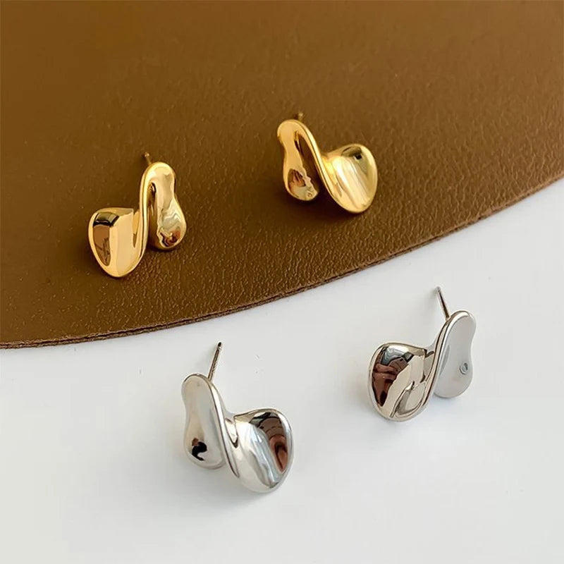 Foxanry Irregular Twist Geometric Stud Earrings