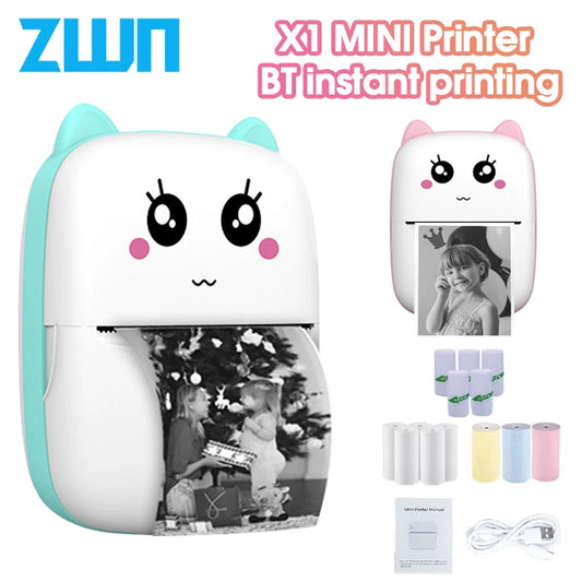 ZWN Portable Bluetooth Mini Printer Mobile Phone Photo Title Note Print Pocket Student Error Label Printer for Children's Gifts